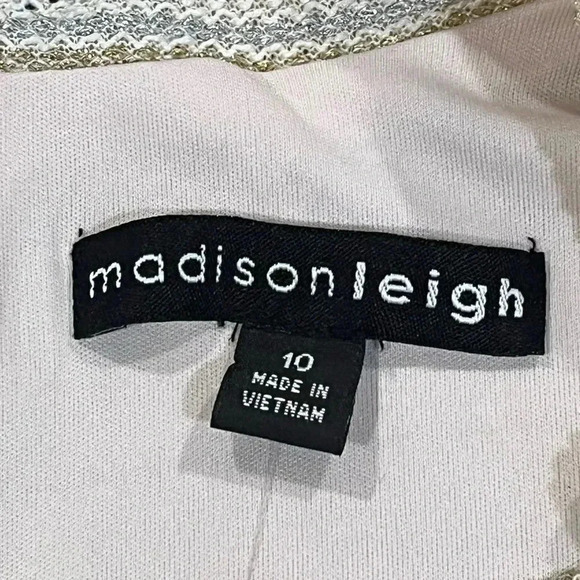 NWT Madison Leigh Metallic Striped Ivory Short Sleeve Holiday Dress Womens 10 - Picture 5 of 13